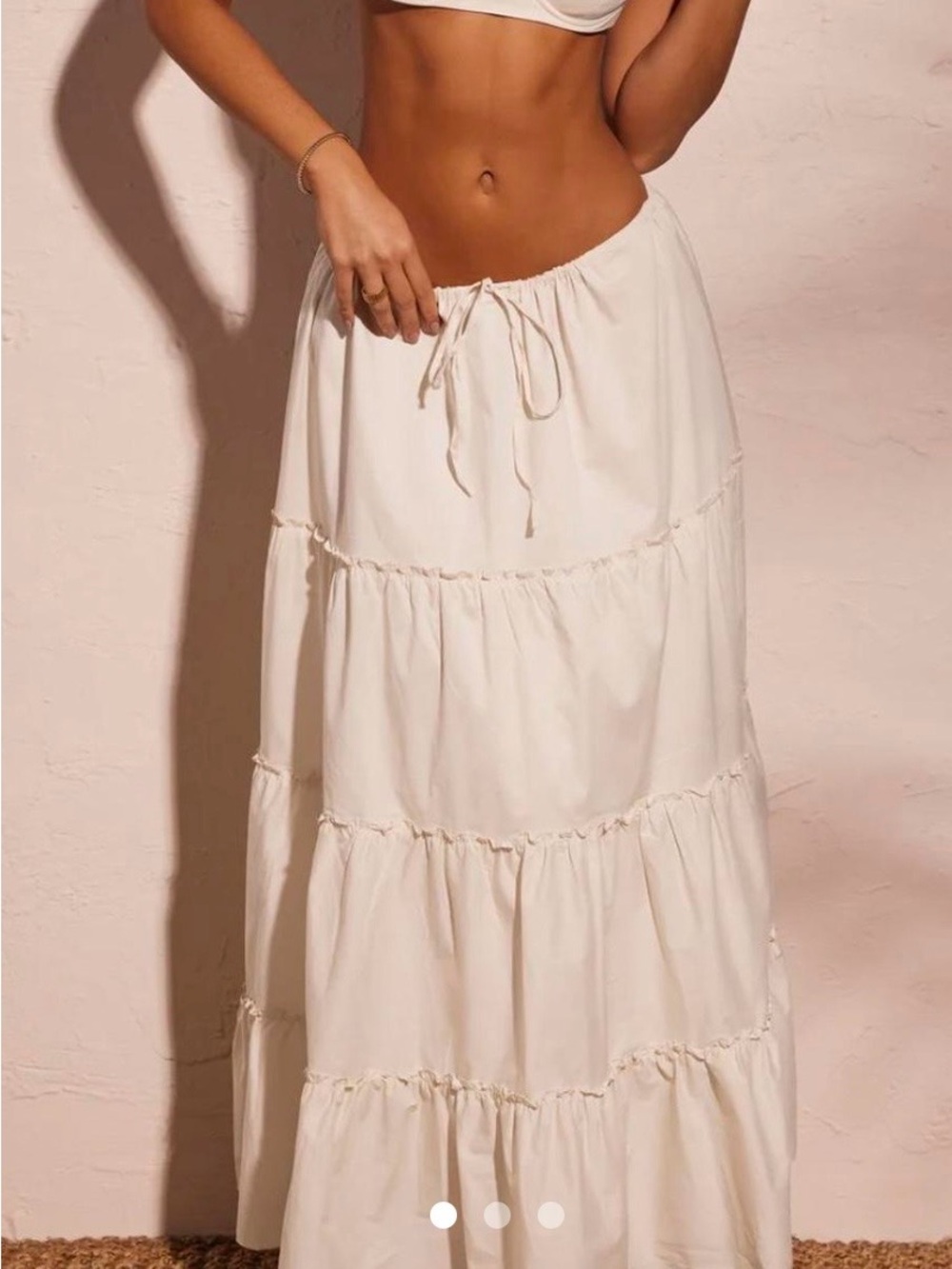 Oh Polly Cream Tiered Maxi Skirt with Drawstring